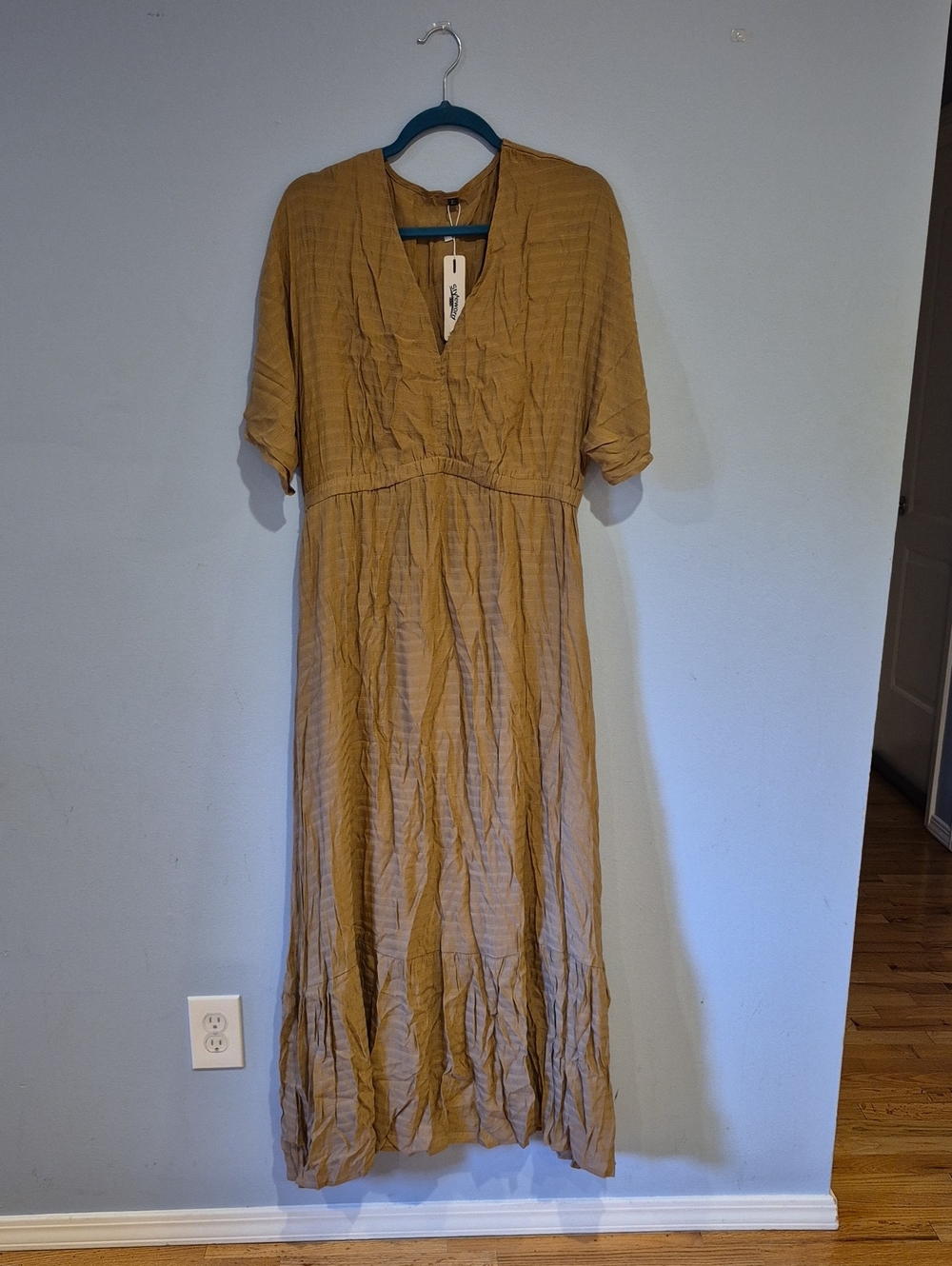 Tan Beige V-Neck Maxi Dress